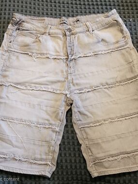 Black Brand Light Beige Distressed Denim Shorts
